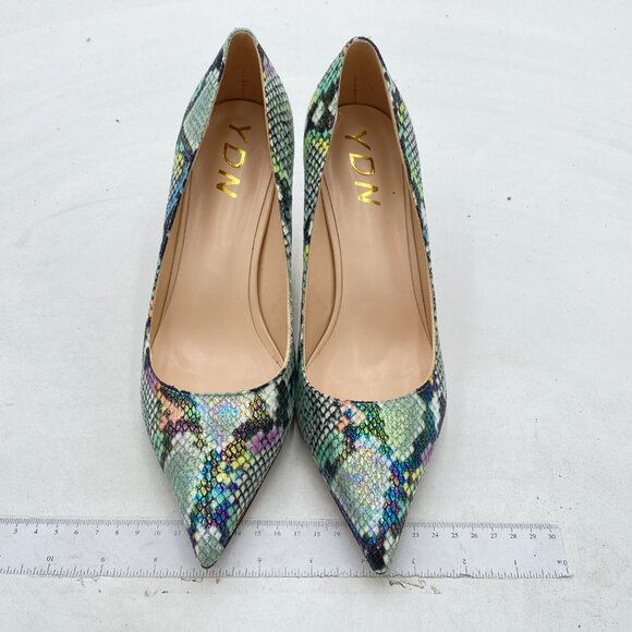 YDN Snakeskin Green High Heels Pumps Slip on Stiletto Animal Printing Shoes - Picture 3 of 8